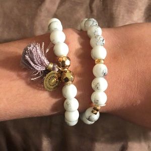 Women’s beaded marble bracelet pair